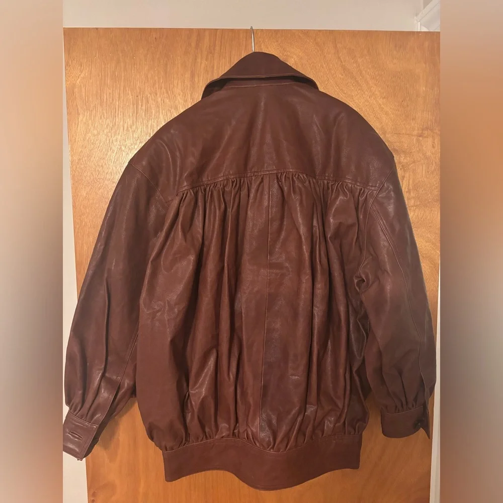 Helsa The Shirred Oversized Leather Jacket in Cognac - Picture 3 of 3